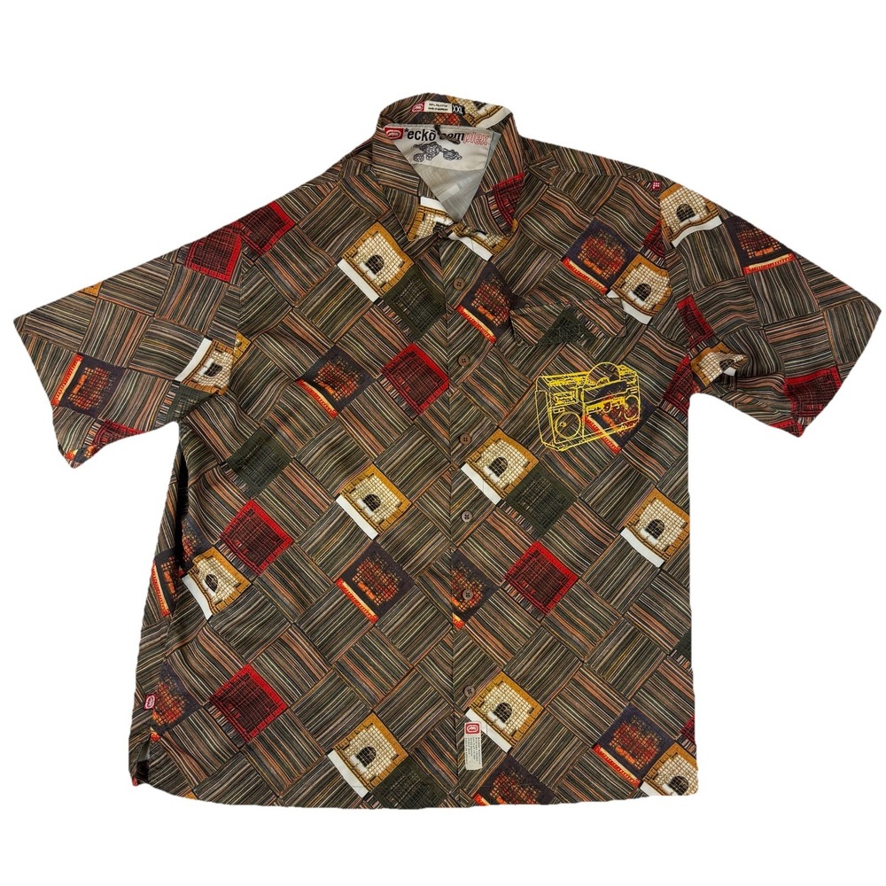 Vintage Y2K Ecko Complex Button Down Shirt Men's XXL Boombox Camp Collar